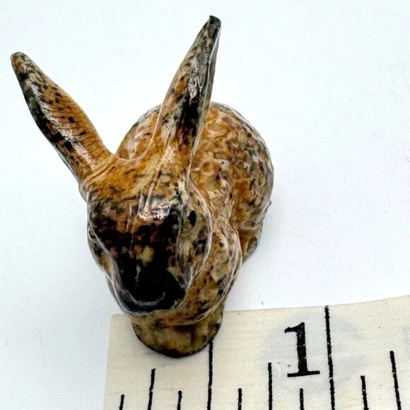 Brown Bunny Rabbit Miniature Figurine Glazed Vintage Ceramic Mottled - Picture 4 of 8